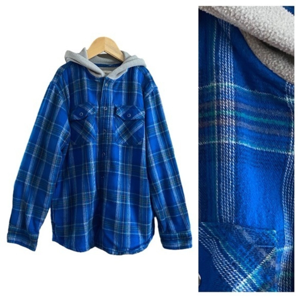 L.L. Bean Kids' Fleece Lined Hooded Flannel Shirt Jacket Medium